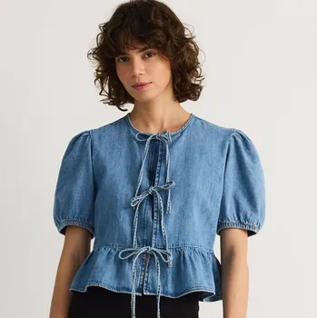 Dámská halenka Reserved - Džínová halenka s volánkem peplum - modrá - 7803B-50J - 7803B-50J-XS