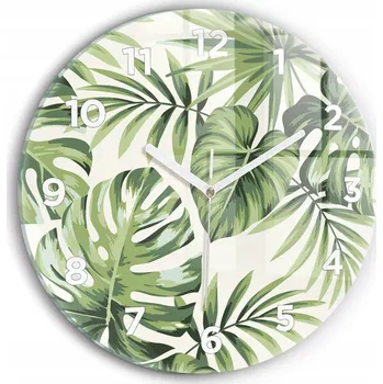 Hodiny Moderní skleněné hodiny s grafikou na zeď Tropický vzor kulatý průměr 30 cm