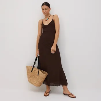 Dámské šaty Reserved - Maxi šaty na ramínka - tmavě hnědá - XQ231-89X - XQ231-89X-S