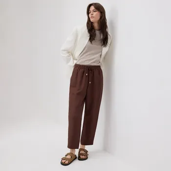 Reserved - Kalhoty jogger se lnem - hnědá - 698AC-88X - 698AC-88X-XXL