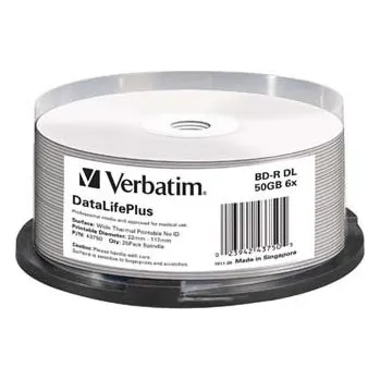 Ukládání dat Verbatim 43750 BD-R DL+ Wide Thermal Surface Hard Coat, 25-pack Spindle, No ID Brand, 50GB, 6x, s možností potisku