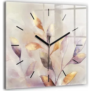 Hodiny Velké skleněné nástěnné hodiny Tiché ručičky Abstraktní boho listy 60x60