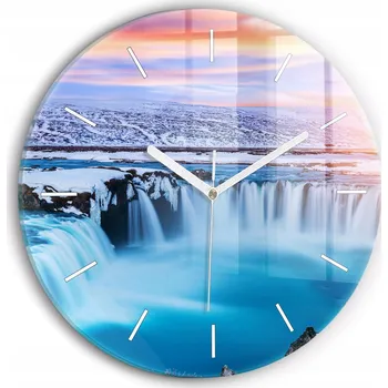 Hodiny Dekorativní nástěnné hodiny s krásnou grafikou Vodopád Godafoss Island, průměr 30 cm