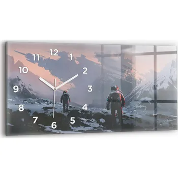 Hodiny Skleněné nástěnné hodiny do kanceláře s grafikou Astronauti Mléčná dráha 60x30 cm