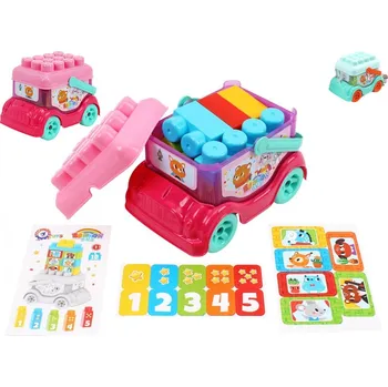 autíčko Mikro trading Autobus na volný chod - 19 cm - se sadou kostek a samolepkami