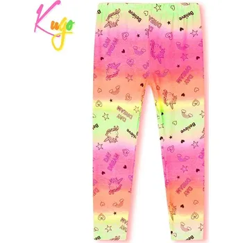Dívčí kalhoty DÍVČÍ LEGÍNY růžová/žlutá Kugo KK9957