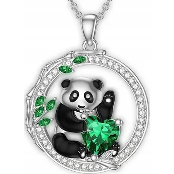 Náhrdelník Dětský náhrdelník Stříbrný medvídek Panda Srdíčko Zirkony