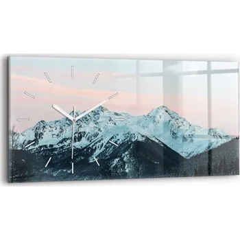 Hodiny Minimalistické skleněné nástěnné hodiny s grafikou: Zimní horské pásmo 60x30 cm