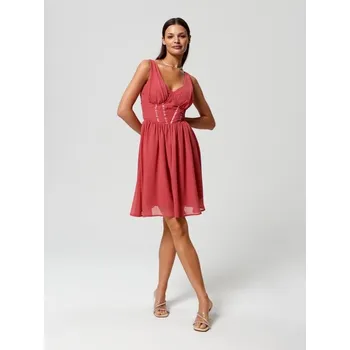 Dámské šaty Sinsay - Rozšířené mini šaty - korálová - 6634T-32X - 6634T-32X-XXS
