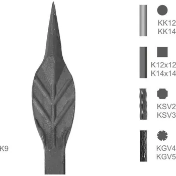 Zábradlí Tyč s kovanou špicí typu K9 I K12X12IT 600