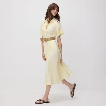 Dámské šaty Reserved - Midi šaty s příměsí lnu - světle žlutá - 5139V-10X - 5139V-10X-XXL