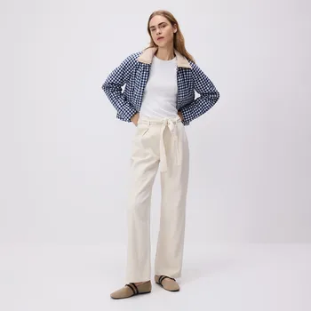 Reserved - Džíny širokého střihu s vázáním - krémová - 489EN-01J - 489EN-01J-40