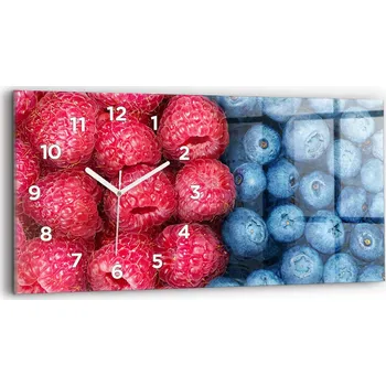 Hodiny Moderní skleněné hodiny s grafikou na zeď horizontální 60x30 cm Lesní plody a maliny