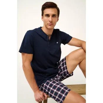 Pánské pyžamo Vamp Bavlněné pánské pyžamo s knoflíkovou légou 22651