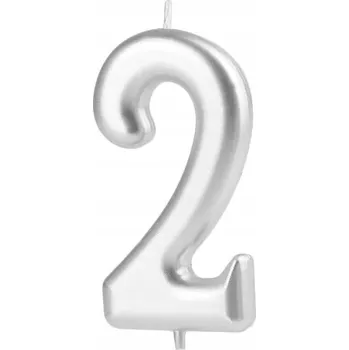 Dortová svíčka NAROZENINOVÁ SVÍČKA ČÍSLICE 2 DVA STŘÍBRNÁ 10cm