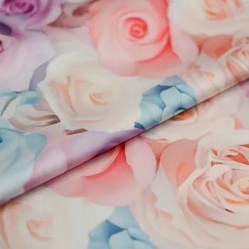 Satén N6863, barevné květy růží, š.150