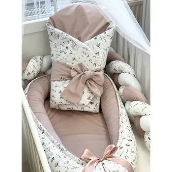Příslušenství pro dětskou postel a kolébku Set do postýlky - pudrový se zajíčky