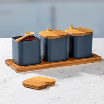 Dóza na potraviny Haushalt international Servírovací sada 3 sklenic s bambusovým víčkem 493592