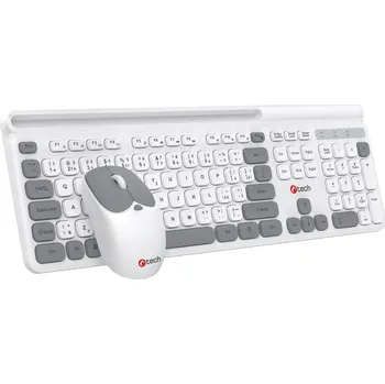 Počítač Klávesnice C-TECH Quallis WLKMC-05, bezdrátový combo set s myší, bílá, USB, CZ/SK
