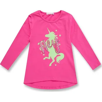 98-Dívčí tričko KUGO - dlouhý rukáv - tm.růžová barva