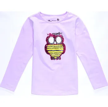 Dívčí tričko 104-Dívčí tričko WOLF - dlouhý rukáv - fialová barva (- flitry)