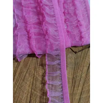 Textilní guma Pruženka s volánkem šíře 17 mm barva růžová