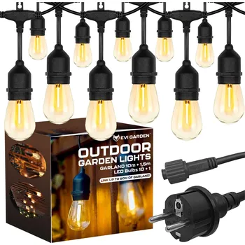 Venkovní osvětlení ZAHRADNÍ SVĚTELNÝ ŘETĚZ Venkovní 10M Žárovky 10+1 LED Světla až do 60m