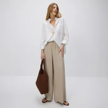 Reserved - Volné kalhoty s viskózou - béžová - 696AC-08X - 696AC-08X-XL