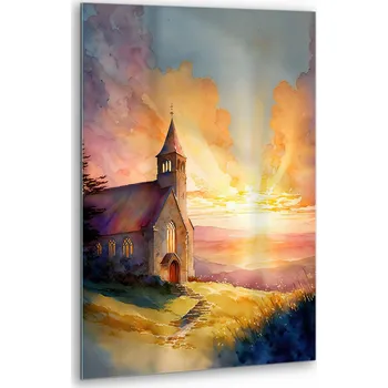 Obraz Fotoobraz na skle: Obraz do obýváku, kostela – malovaná krajina