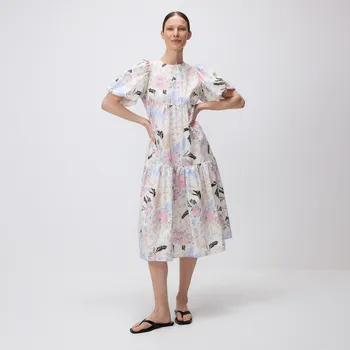 Dámské šaty Reserved - Bavlněné šaty s nabíranými rukávy - vícebarevná - 862EH-MLC - 862EH-MLC-S