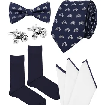 Kravata Bubibubi Tmavomodrá sada s traktory s kravatou a motýlkem