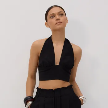 Dámské tričko Reserved - Top s ozdobným zavazováním - černý - 593EG-99X - 593EG-99X-M