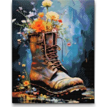 Diamantové malování Diamantové malování - Bota plná květin Velikost: 30x40cm, Rámování: Pouze srolované plátno, Diamanty: Kulaté