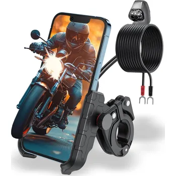 MOTOCYKLOVÝ DRŽÁK NA TELEFON RYCHLÁ NABÍJEČKA USB QC3.0 MOTORKA + KABEL