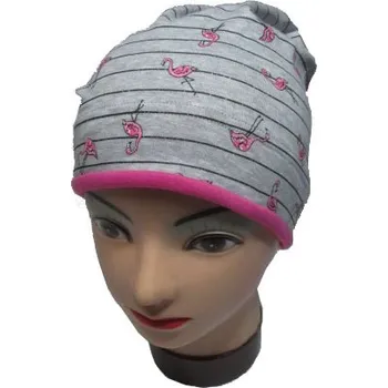 Čepice vel.52-Dívčí podzimní/jarní čepice plameňák Rockino - šedá