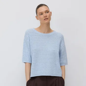 Dámský svetr Reserved - Ažurový svetr s krátkými rukávy - bleděmodrá - 432EB-05X - 432EB-05X-L