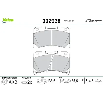 Brzdová destička Sada brzdových destiček, kotoučová brzda VALEO 302938