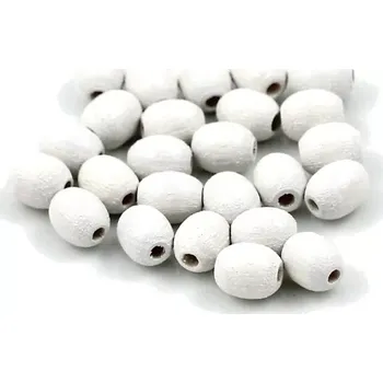 Korálek Dřevěné korálky bílé oválky – 25 ks