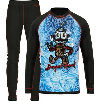 Set dětského termoprádla Set dětského funkčního prádla ROBOT černá Bamboo Heavy - Modrá / 100