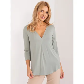 Dámské tričko Pistáciové volné tričko s výstřihem do V D12100R02641A-pistachio Velikost: XL