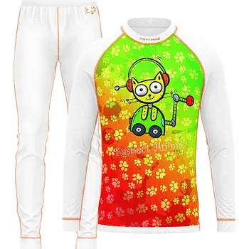 Set dětského termoprádla Set dětského funkčního prádla ROBOKOČKA bílá Bamboo Heavy - Oranžová neon / 110