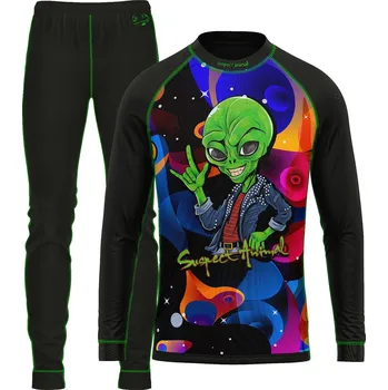 Set dětského termoprádla Set dětského funkčního prádla ALIEN černá Bamboo Ultra - Zelená / 120