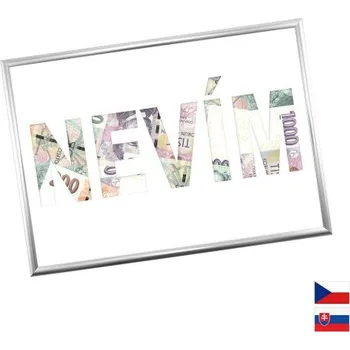 Žertovný předmět Rámeček na darování peněz - NEVÍM, Nápis česky, Rámeček 907 - stříbrná metalická