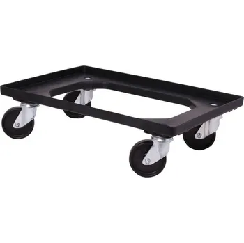 Plastový vozík na přepravky 600x400, ESD, 4 polyamidová kola, černý