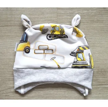 Kojenecká čepice AMÁLKA Elastická čepička teplákovina, bagry Velikost: 80-86