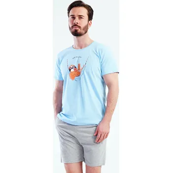Pánské pyžamo Vienetta MAN Pánské pyžamo šortky Pohodář Barva: Modrá - světle, Velikost: XL
