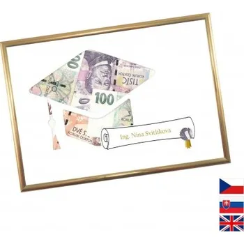 Žertovný předmět Rámeček na darování peněz - Promoční čepice, Rámeček 203 - zlatá metalická , promoce - dárek k promoci