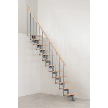 Lomené schody Minka Style - 12 stupňů BUK, přímé rameno, šedá barva konstrukce, modulové schody