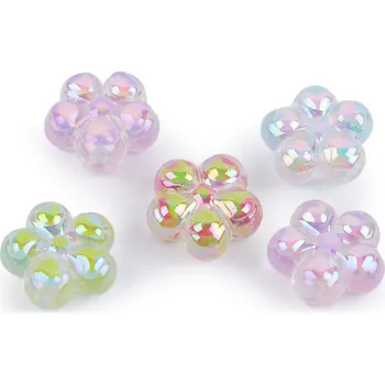 Korálek Plastové korálky s AB efektem květ Ø23 mm, barva mix