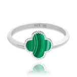 2353 MINET Stříbrný prsten čtyřlístek se zeleným malachitem Velikost obvod (mm): 62, Váha: 2,15